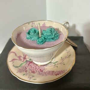 Floral Teacup Candle with Purple Wax